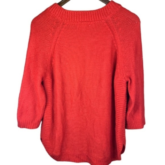 Red Cable Knit Tunic Sweater Size L Round Neck Front Pockets JohnPaulRichard - Picture 2 of 9